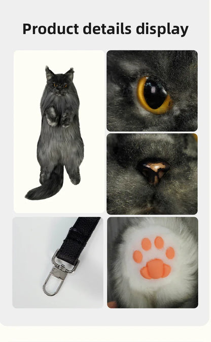 Black Maine Coon Cat Soft Short Plush Backpack Handmade Decompression Adorable Cat Bag for Adults/Kids
