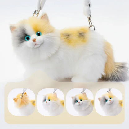 New Style Rotating Head Simulated Calico Cat Plush Backpack PP Cotton Filling Handmade Unisex Soft Plush Backpack