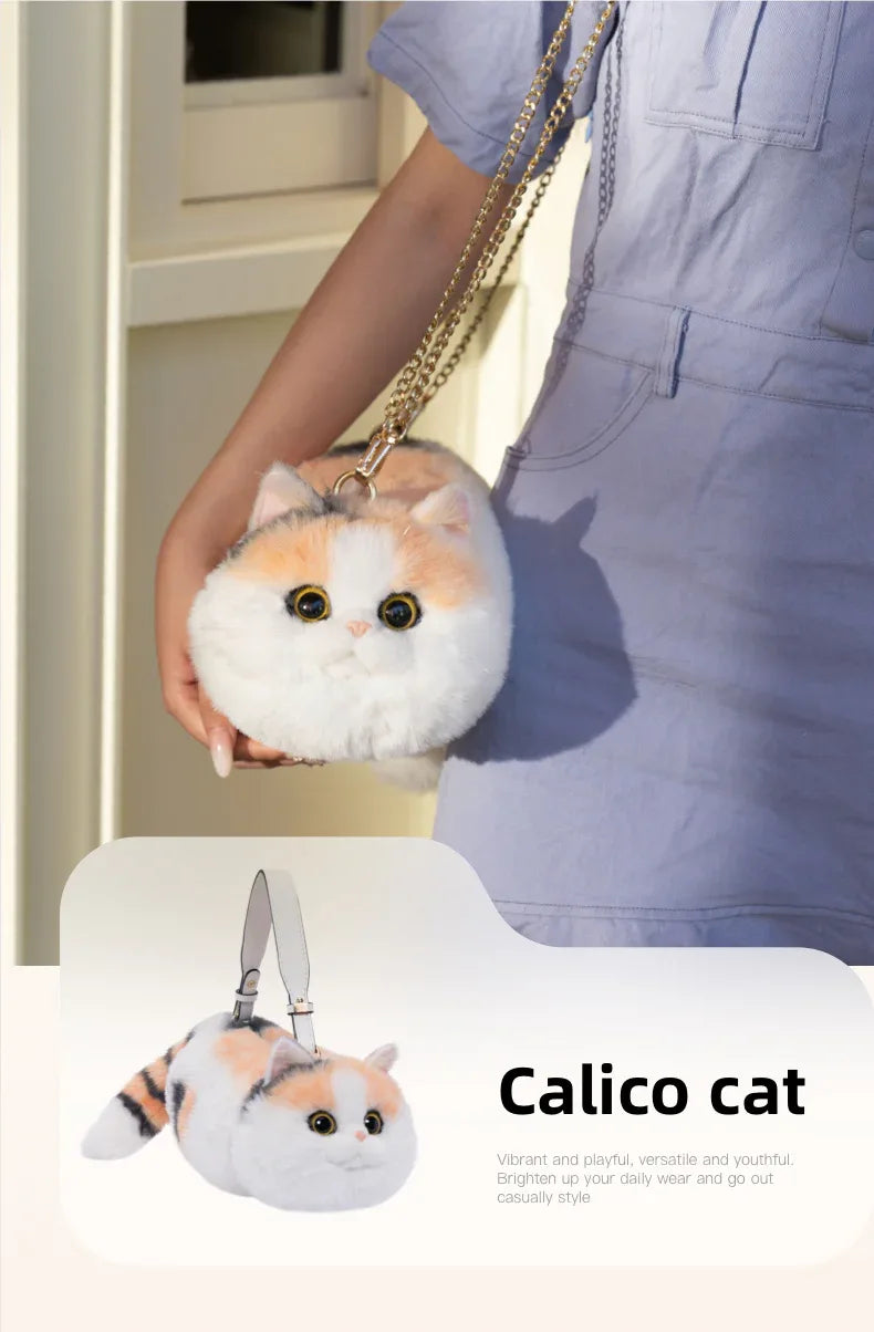 Handmade Adjustable Chain Cat Soft Plush One-Shoulder Handbag Rag Doll Fashion Cute Toy Gift