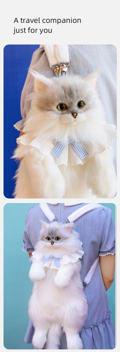 Simulated Chinchilla Cat Plush Polyester Toy Backpacks Savings Function Companion Chinchilla Cat-shaped Backpack