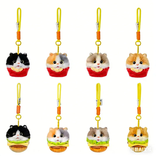 Wholesale Simulated Soft Plush Animal Keychains Cute Hamburger & French Fries Fries Cat Pendants Keychains/Bag Charm