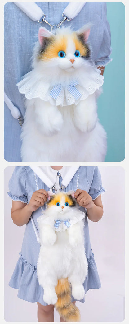 Simulation Black Yellow Calico Tiger Tail Cat Plush Backpack PP Cotton Filling Cute New Unique Fashion Cat-shaped Backpack