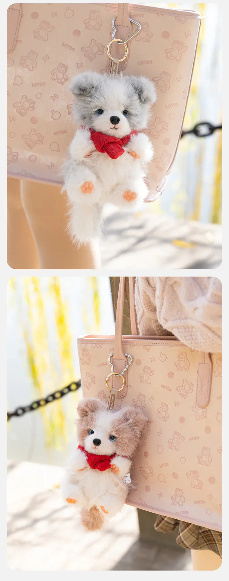 Realistic 1:1 Merle Border Collie Plush Keychain Polyester Fiber Lifelike Dog Bag Charm with Premium Silk Cotton Filling
