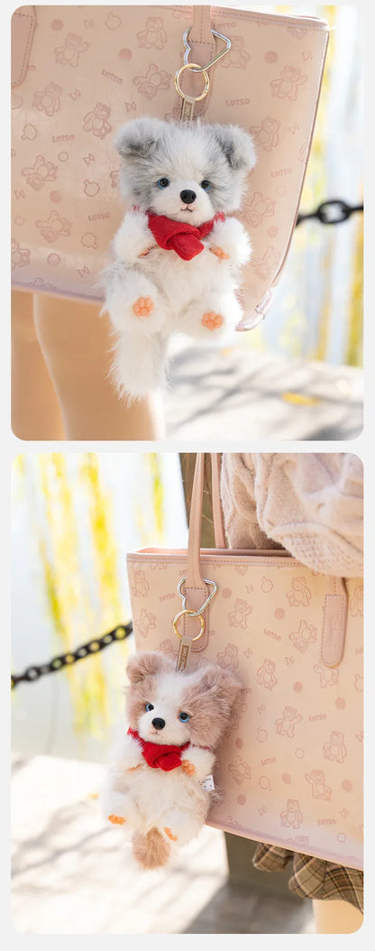 Realistic 1:1 Merle Border Collie Plush Keychain Polyester Fiber Lifelike Dog Bag Charm with Premium Silk Cotton Filling