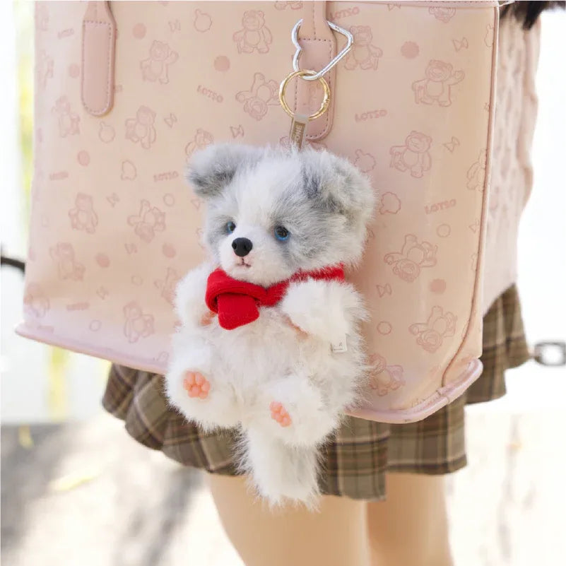Realistic 1:1 Merle Border Collie Plush Keychain Polyester Fiber Lifelike Dog Bag Charm with Premium Silk Cotton Filling