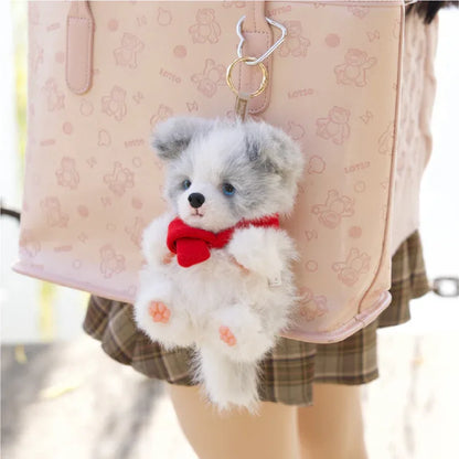 Realistic 1:1 Merle Border Collie Plush Keychain Polyester Fiber Lifelike Dog Bag Charm with Premium Silk Cotton Filling