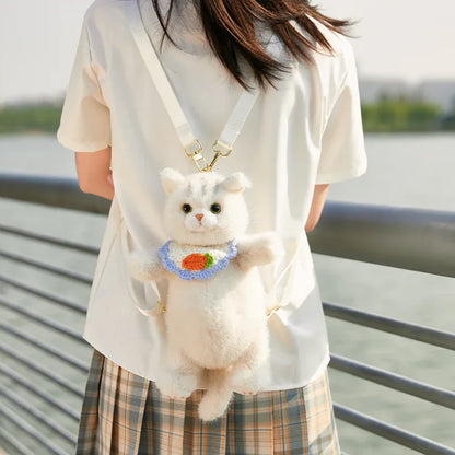 British Shorthair Cat Plush Backpack Blue White British Shorthair Cat-shaped Single Crossbody Double-shoulder Bag
