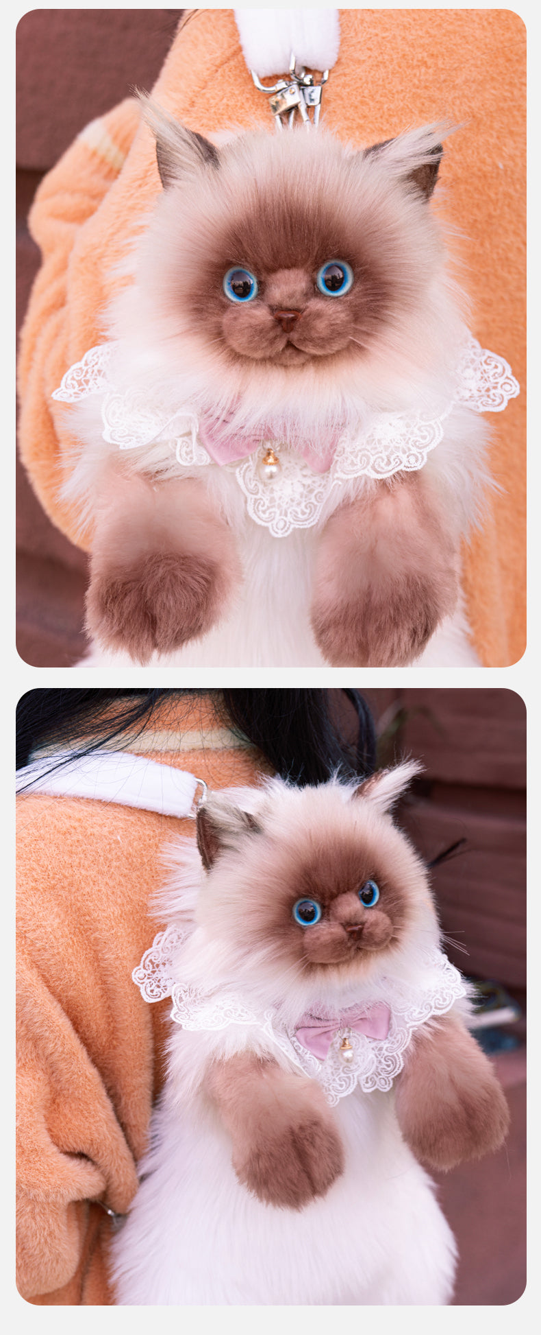 Soft Plush PP Cotton Filled Siamese Cat Animal Backpack Toys Adorable Cat Bag for Adults / Kids