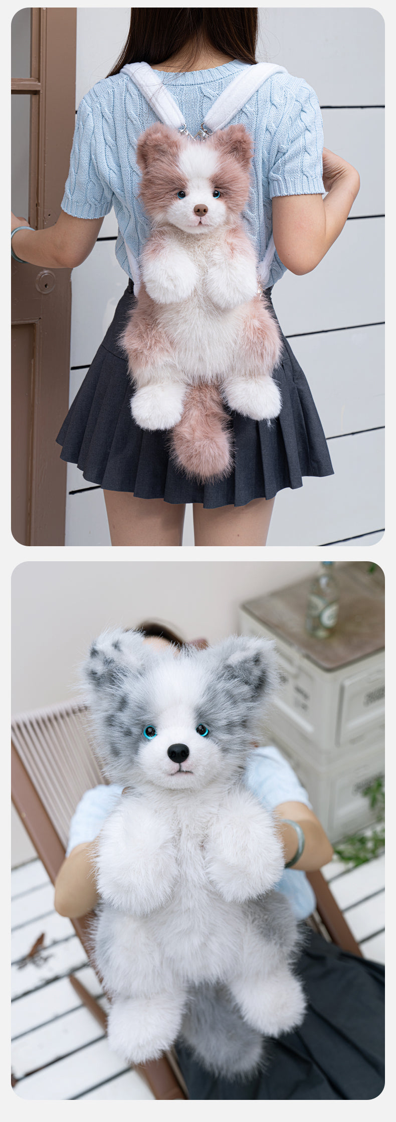 Simulated Meteorite Border Collie Dog Soft Lightweight Bag Cute Funny Plush Toy Backpack Filled PP Cotton for Unisex