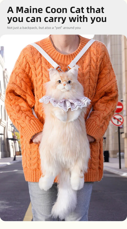 Light Gold Maine Coon Cat Soft Plush Backpack Large Capacity PP Cotton Filled Handmade Unisex Backpack for Daily