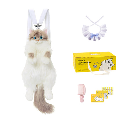 Cute Coffee Bobcat Pattern Simulated Lynx Cat Unique Design Lightweight Plush Doll Backpack for Girls Women