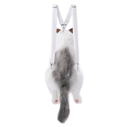Simulated Chinchilla Cat Plush Polyester Toy Backpacks Savings Function Companion Chinchilla Cat-shaped Backpack
