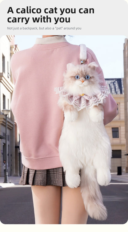 Cute Coffee Bobcat Pattern Simulated Lynx Cat Unique Design Lightweight Plush Doll Backpack for Girls Women