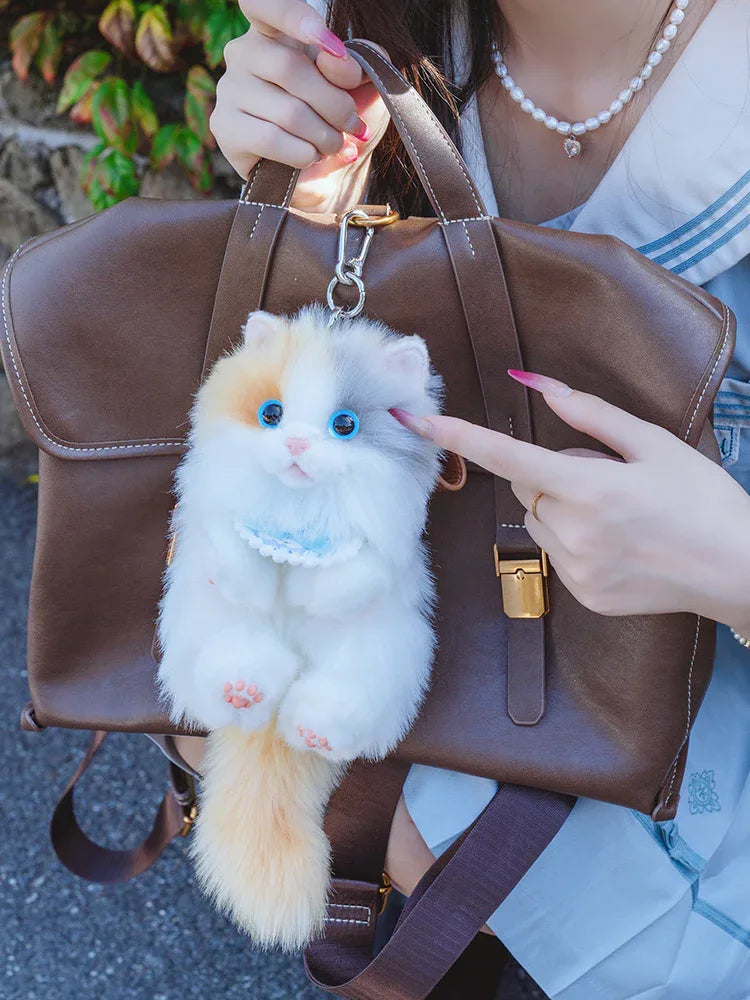 Simulation Sitting Cute Cat Soft Plush Keychain Pendant Handmade Keychains / Bag Charm for Daily