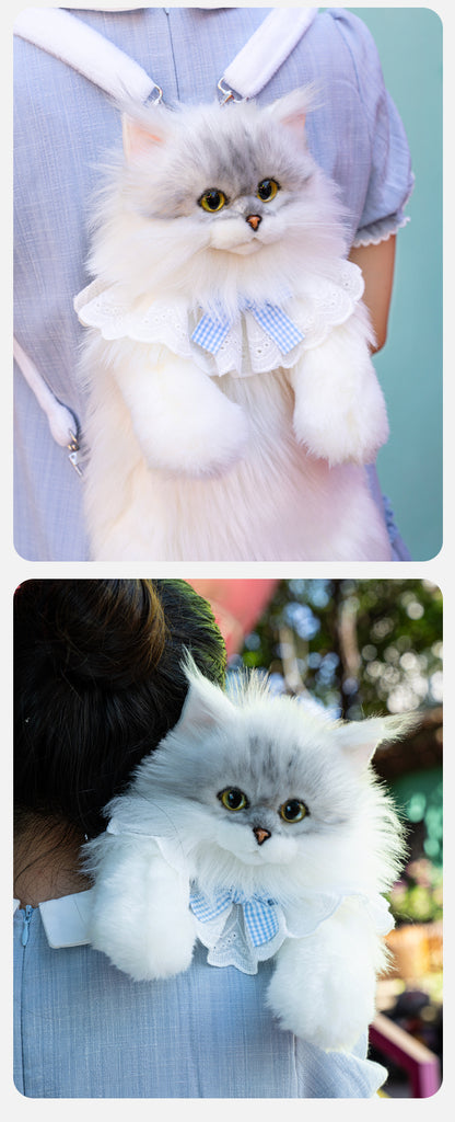 Simulated Chinchilla Cat Plush Polyester Toy Backpacks Savings Function Companion Chinchilla Cat-shaped Backpack