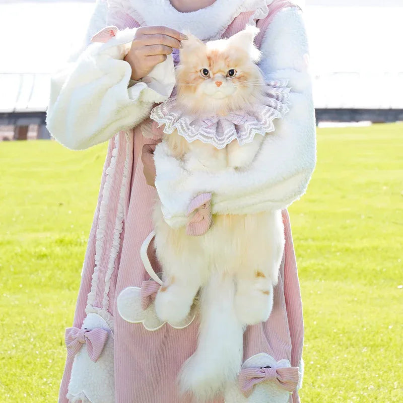 Light Gold Maine Coon Cat Soft Plush Backpack Large Capacity PP Cotton Filled Handmade Unisex Backpack for Daily