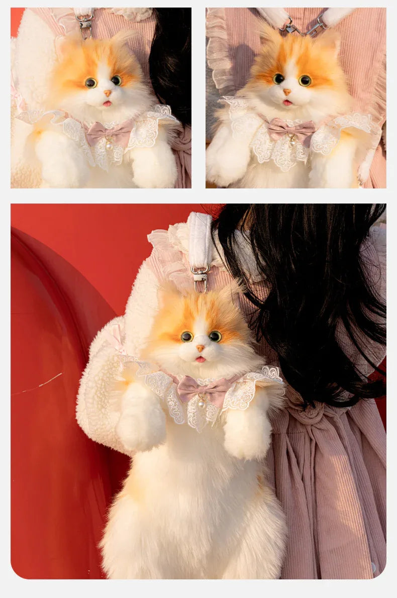 PP Cotton Filled Stitch Orange Cat Design Custom Cat Plush Backpack Soft Stuffed Animal Bag for Kids Women Gift