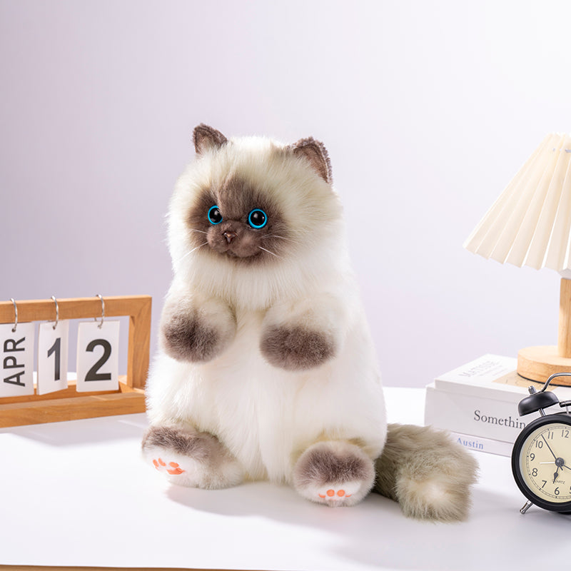 Blue Scarf Cute Simulation Siamese Cat Backpack Plush Doll Anime Cartoon Realistic Cat Backpack