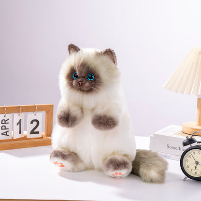 Blue Scarf Cute Simulation Siamese Cat Backpack Plush Doll Anime Cartoon Realistic Cat Backpack