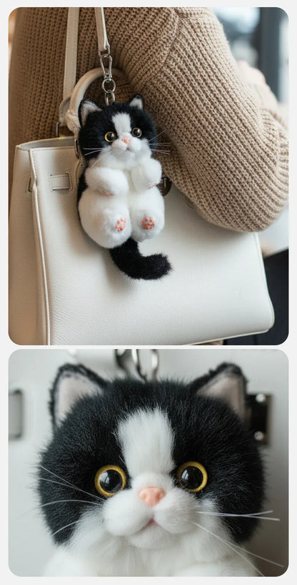 Soft Simulated Cat Mini Plush Animal Keychain Pendant Cute Unique Design Keychains/Bag Charm for Christmas Gift