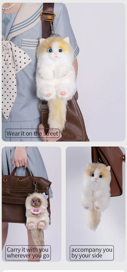 Simulation Sitting Cute Cat Soft Plush Keychain Pendant Handmade Keychains / Bag Charm for Daily