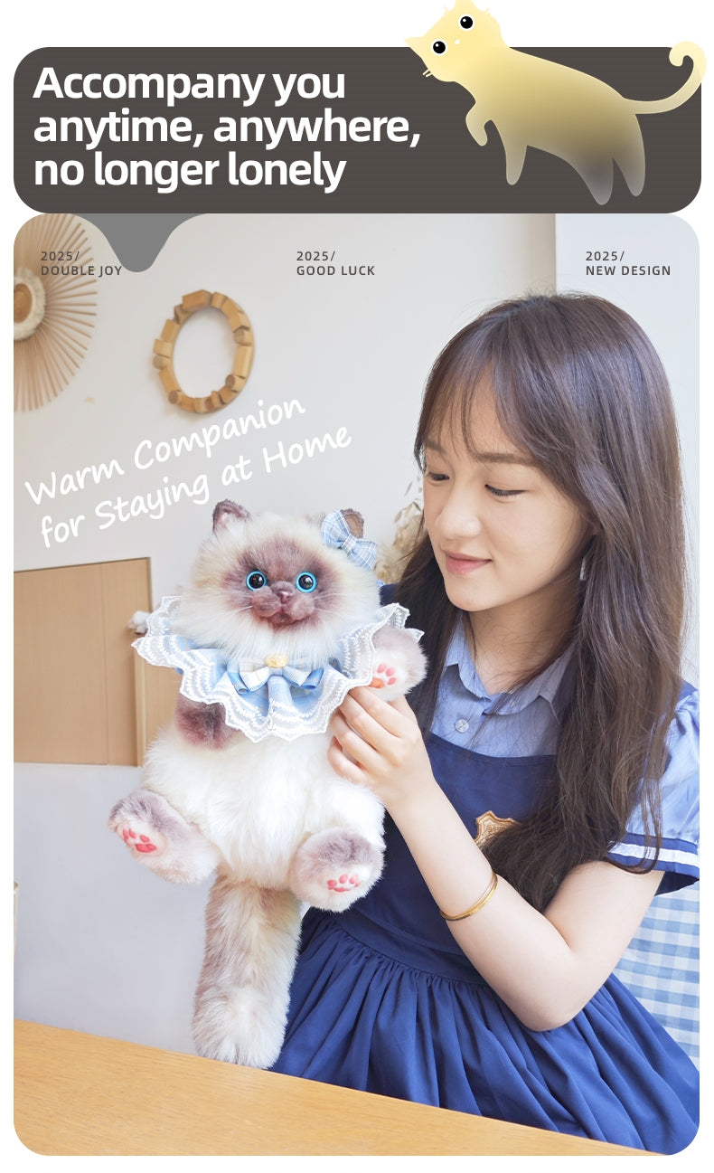 Blue Scarf Cute Simulation Siamese Cat Backpack Plush Doll Anime Cartoon Realistic Cat Backpack