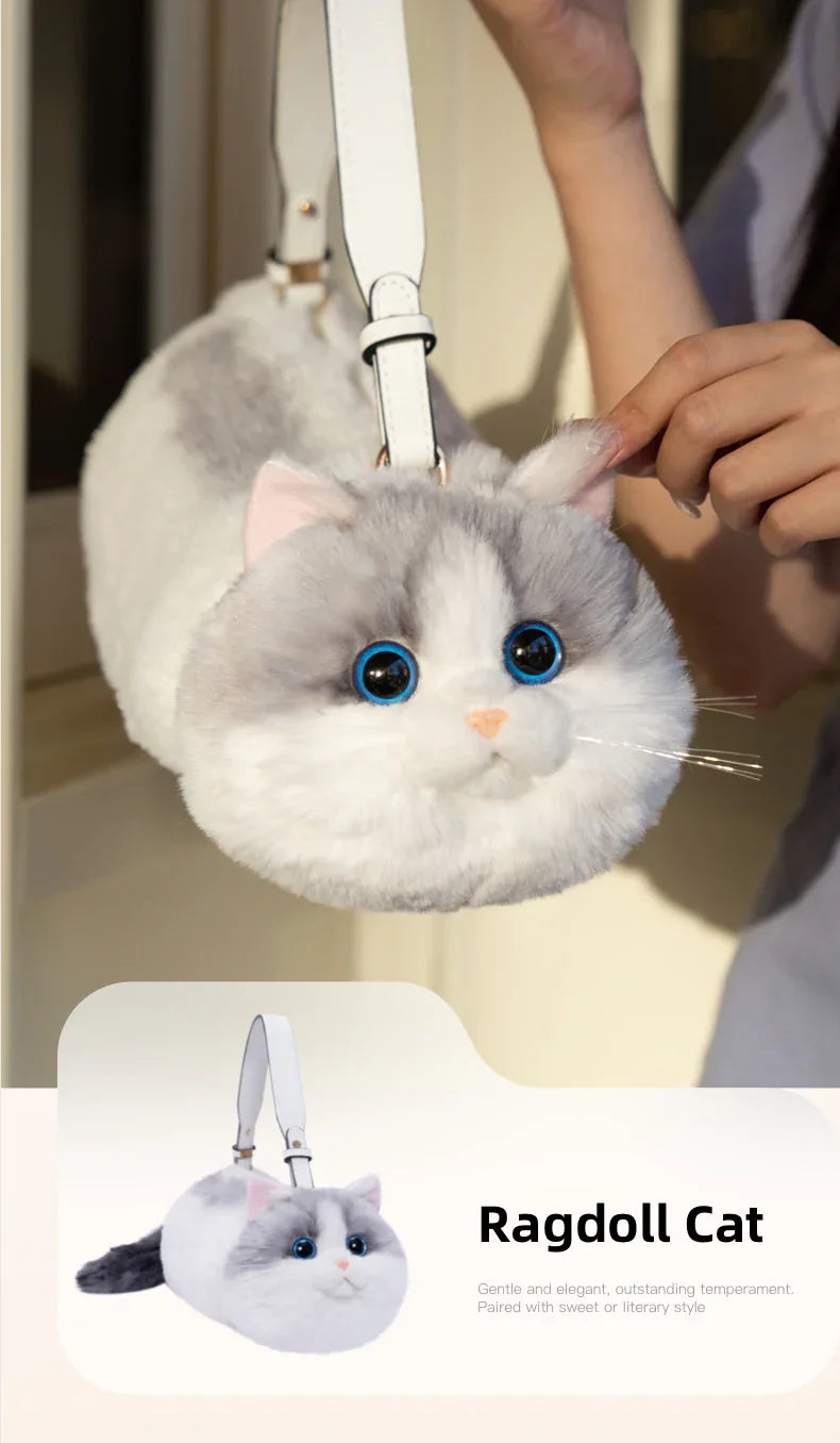 Handmade Adjustable Chain Cat Soft Plush One-Shoulder Handbag Rag Doll Fashion Cute Toy Gift