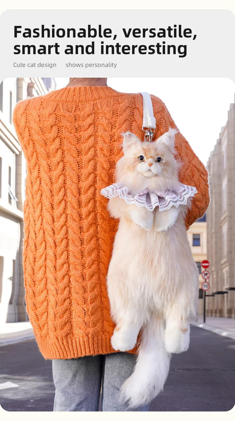 Light Gold Maine Coon Cat Soft Plush Backpack Large Capacity PP Cotton Filled Handmade Unisex Backpack for Daily