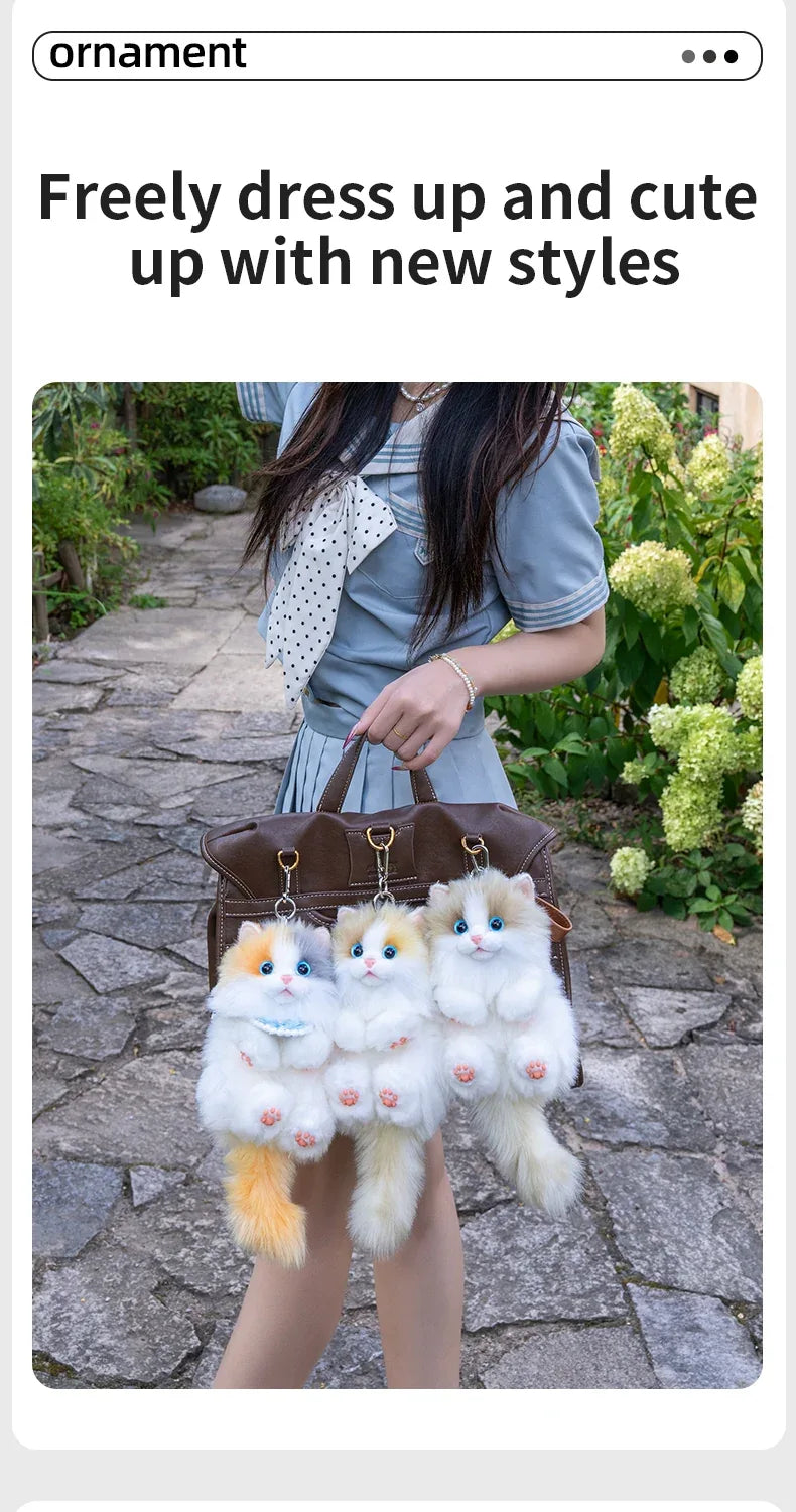 Simulation Sitting Cute Cat Soft Plush Keychain Pendant Handmade Keychains / Bag Charm for Daily