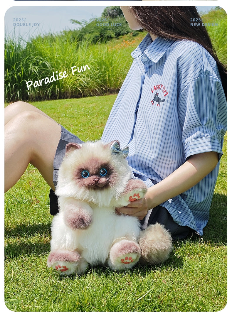 Blue Scarf Cute Simulation Siamese Cat Backpack Plush Doll Anime Cartoon Realistic Cat Backpack