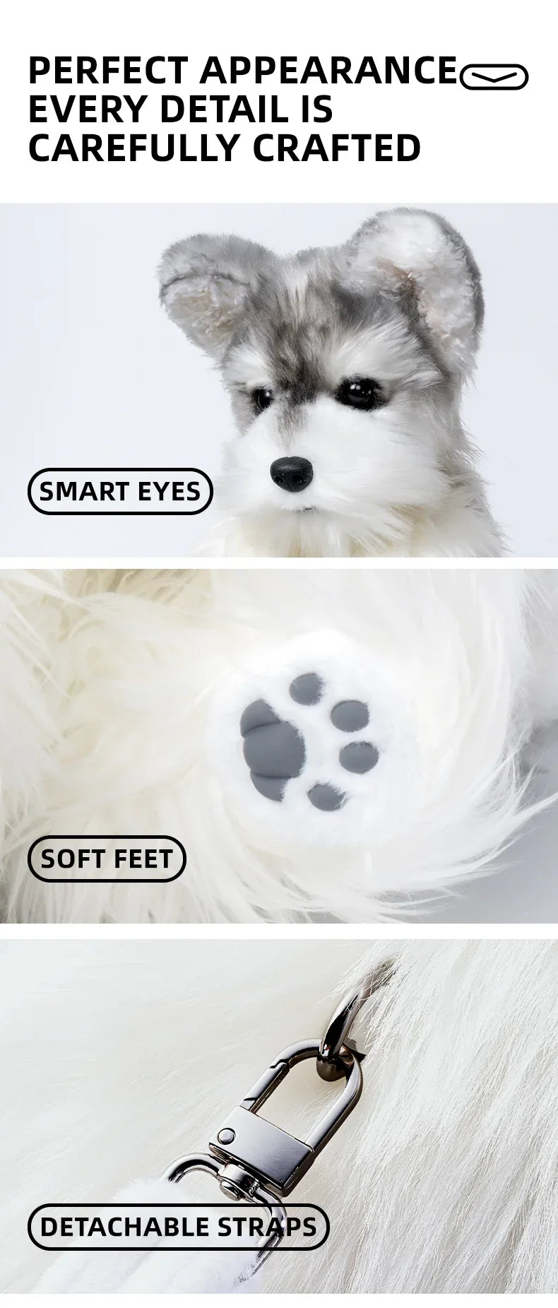 White Mixed Grey Schnauzer Dog Simulated Plush Unisex Backpack Soft PP Cotton Filled Fashion Couple Set Toy