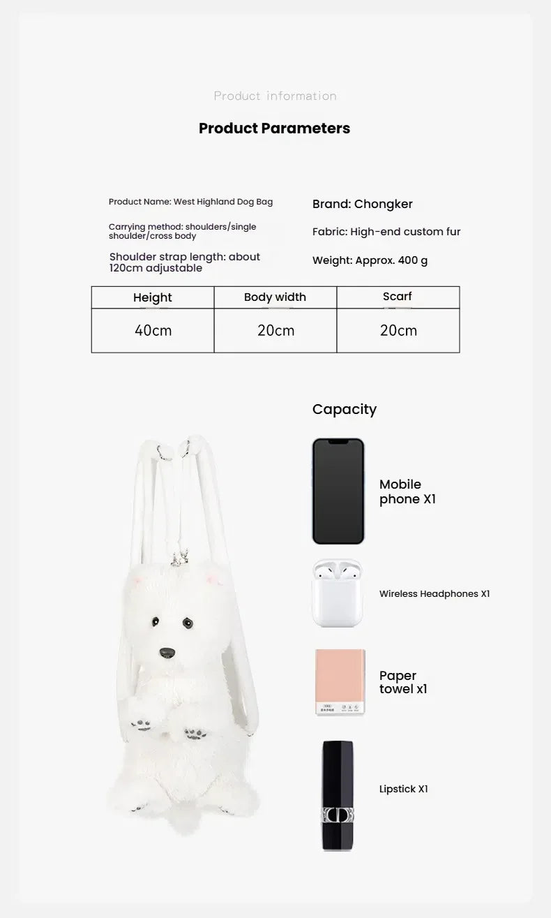 Dropshipping Gift West Highland Backpack Dog Doll Plush Toy Girls and Birthday Gifts