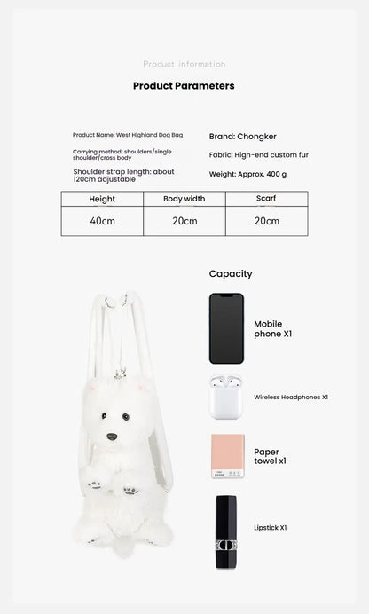 Dropshipping Gift West Highland Backpack Dog Doll Plush Toy Girls and Birthday Gifts