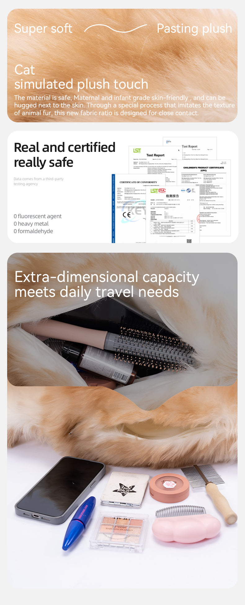 Soft Plush Orange Cat Simulation Backpack Doll Pure Handmade Lightweight 1:1 Restoration Decompression Toy