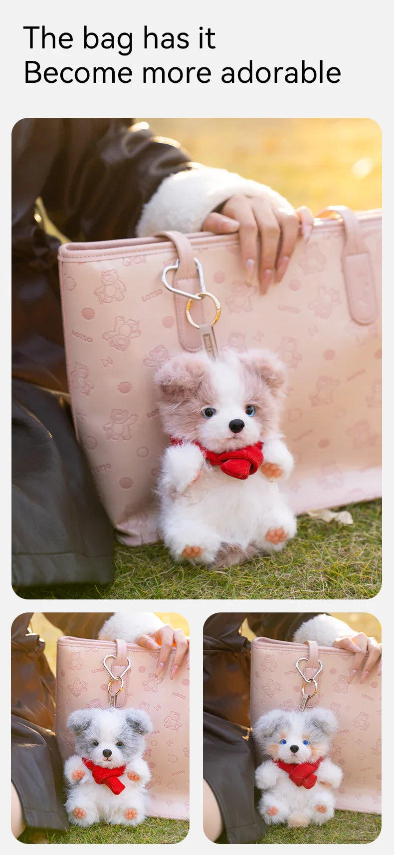 Realistic 1:1 Merle Border Collie Plush Keychain Polyester Fiber Lifelike Dog Bag Charm with Premium Silk Cotton Filling