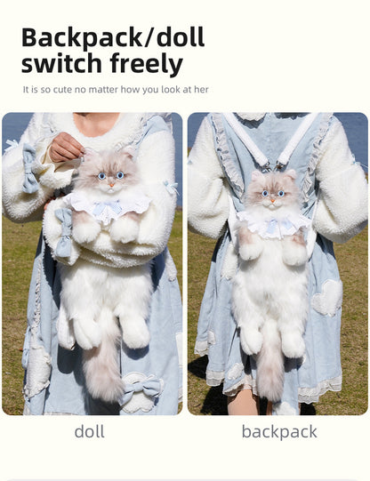 Cute Coffee Bobcat Pattern Simulated Lynx Cat Unique Design Lightweight Plush Doll Backpack for Girls Women