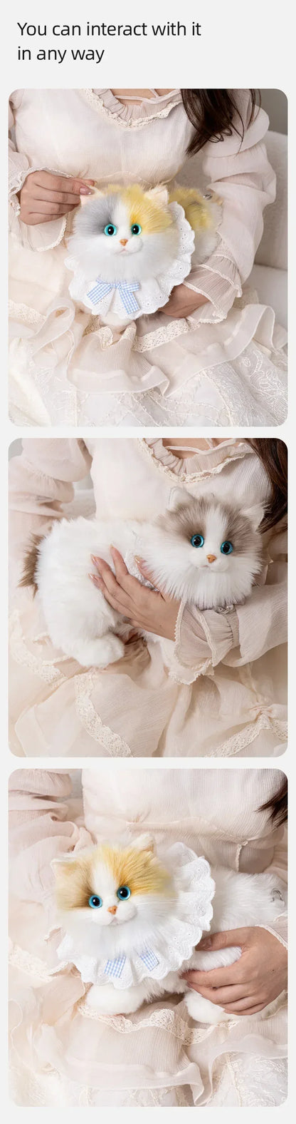 New Style Rotating Head Simulated Calico Cat Plush Backpack PP Cotton Filling Handmade Unisex Soft Plush Backpack