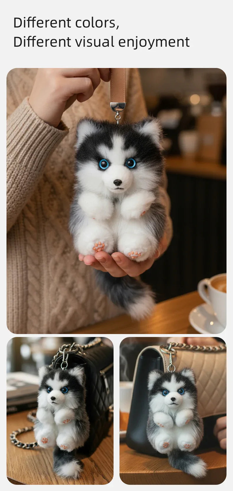 Soft Simulated Cat Mini Plush Animal Keychain Pendant Cute Unique Design Keychains/Bag Charm for Christmas Gift