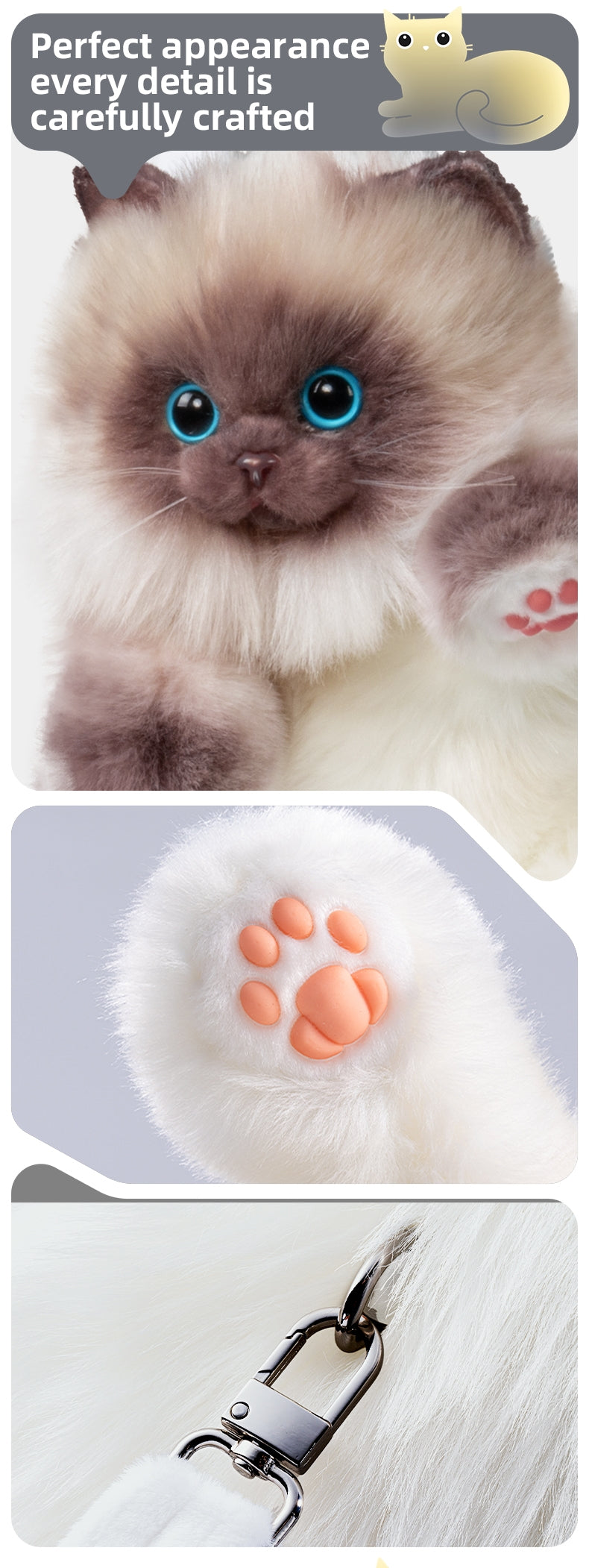 Cute Blue Grid Scarf Siamese Cat Simulation Plush Backpack Unisex Decompression Toy Animal Doll Backpack