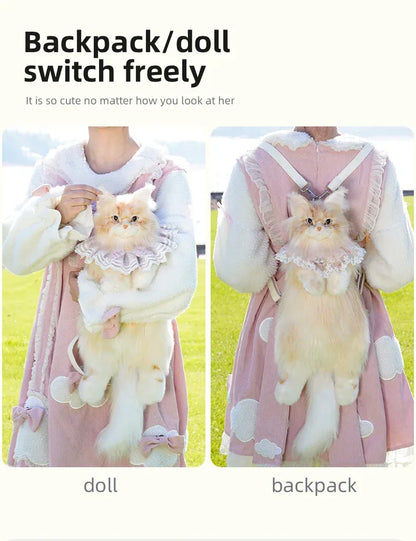 Light Gold Maine Coon Cat Soft Plush Backpack Large Capacity PP Cotton Filled Handmade Unisex Backpack for Daily