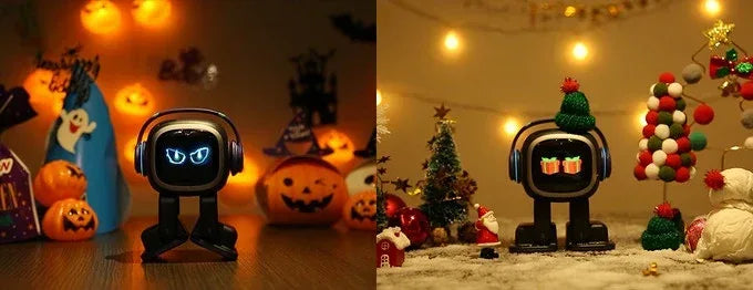 AI EMO Robot Cute Battery Operated Toy Light Sound Plastic Construction Four-Wheeled Mecanum Wheel Chassis Intelligent Pet