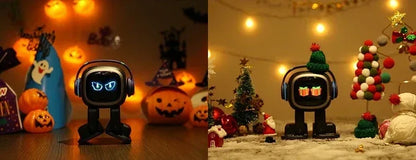 AI EMO Robot Cute Battery Operated Toy Light Sound Plastic Construction Four-Wheeled Mecanum Wheel Chassis Intelligent Pet