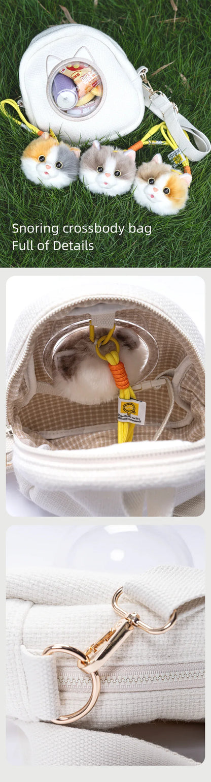 Detachable Simulated Cat Head Pendant Crossbody Bag Portable Lightweight Large Capacity Handbag