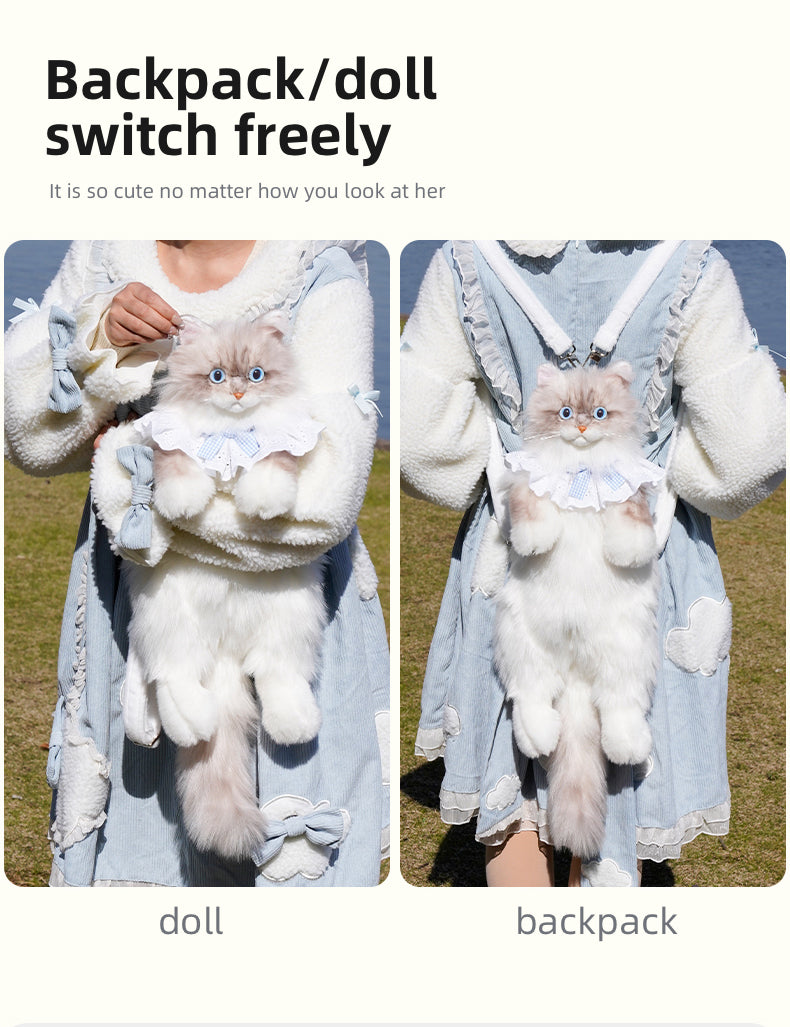 Wholesale Cute Coffee Bobcat Pattern Simulated Lynx Cat Unique Design Lightweight Plush Doll Backpack for Girls Women