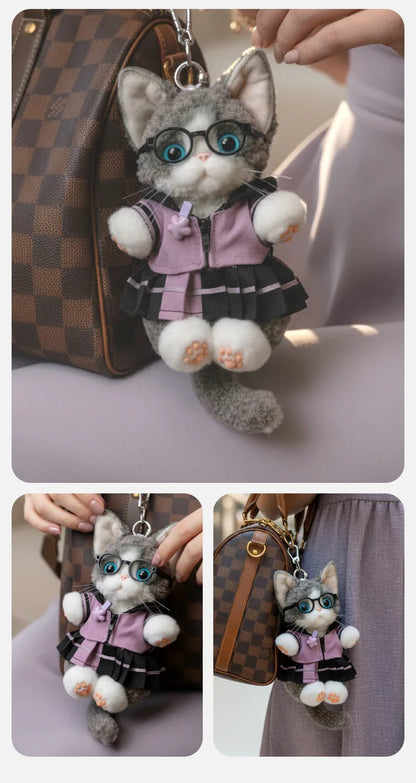 Polyester Simulated Plush cat Keychains Soft Lifelike Plush Cute Devon Series Accessories Keychains/Bag Charm