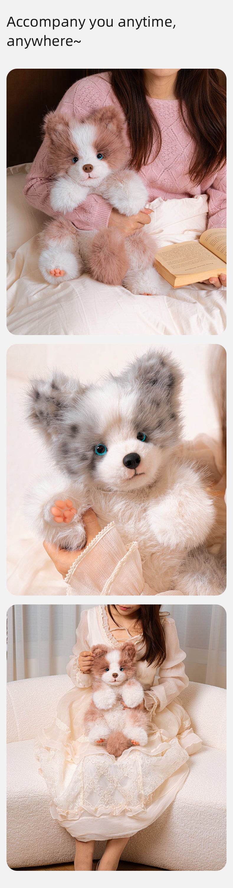 Simulated Meteorite Border Collie Dog Soft Lightweight Bag Cute Funny Plush Toy Backpack Filled PP Cotton for Unisex