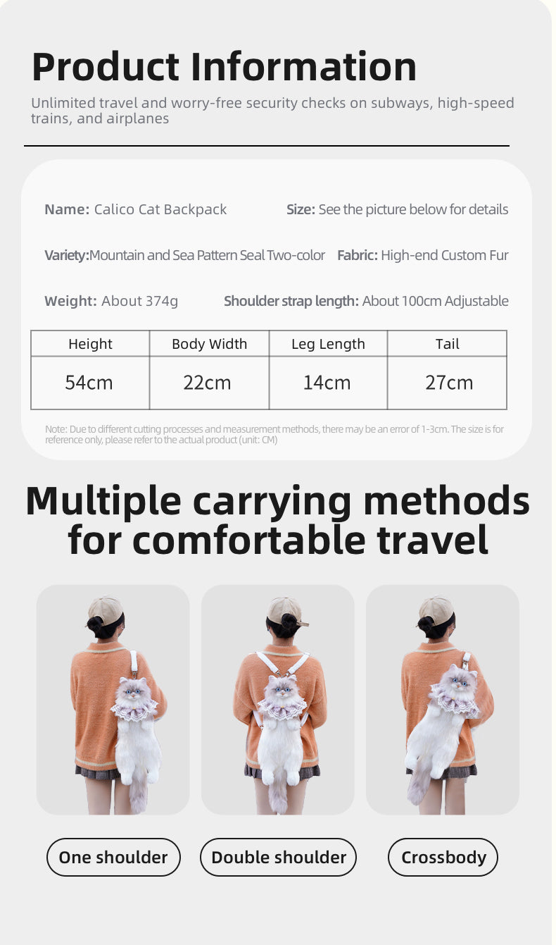 Wholesale Cute Coffee Bobcat Pattern Simulated Lynx Cat Unique Design Lightweight Plush Doll Backpack for Girls Women