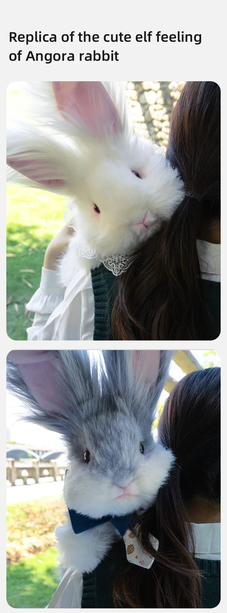 Polyester Cute Simulated Angora Rabbit Plush Backpacks Soft Plush Large Capacity Bag for Birthday Gift