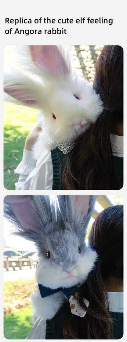 Polyester Cute Simulated Angora Rabbit Plush Backpacks Soft Plush Large Capacity Bag for Birthday Gift
