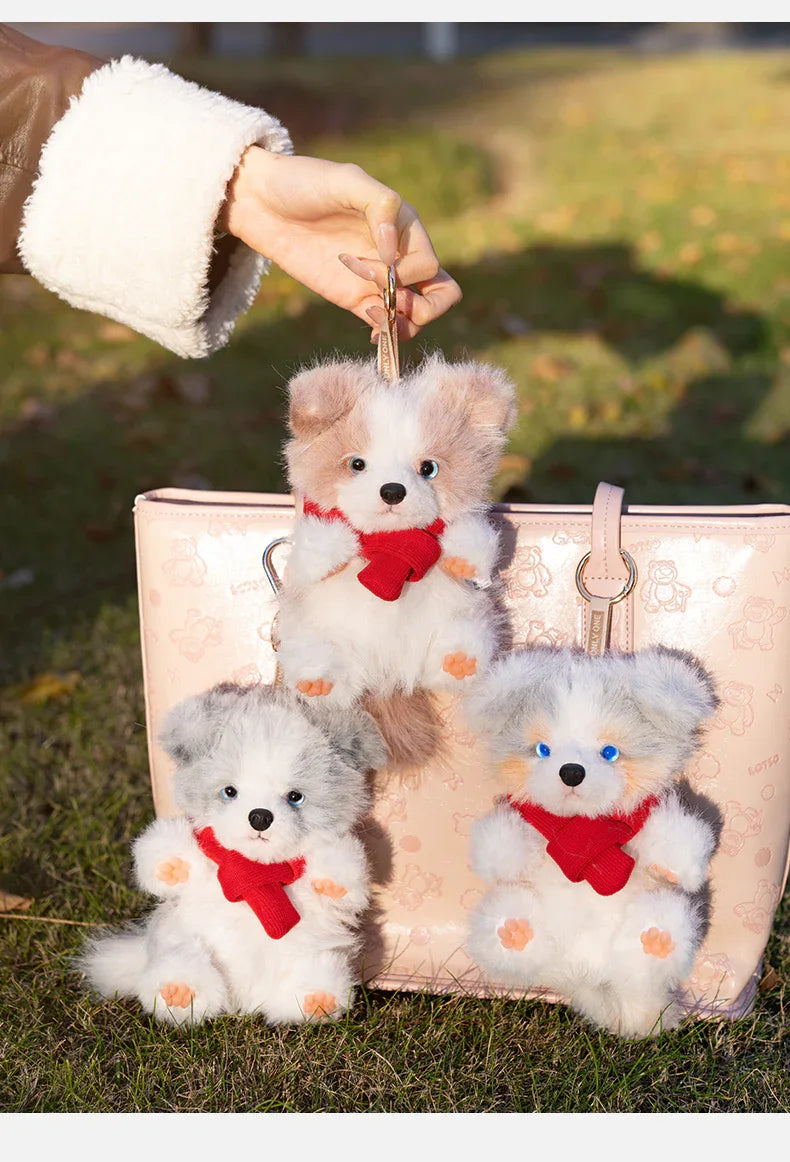 Realistic 1:1 Merle Border Collie Plush Keychain Polyester Fiber Lifelike Dog Bag Charm with Premium Silk Cotton Filling
